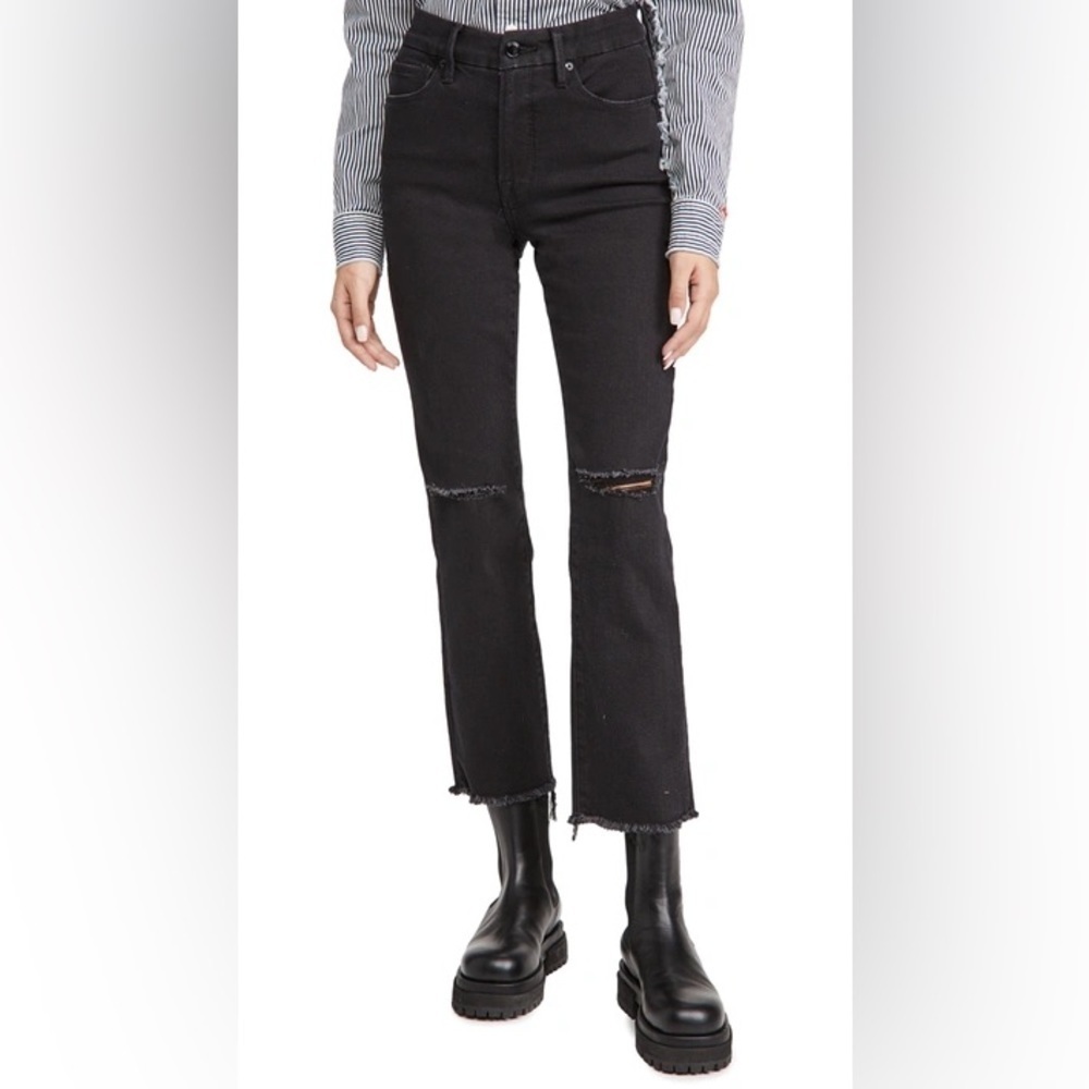 Good American Good Straight Ripped Fray Hem Crop Jeans 12/31 - Picture 2 of 8